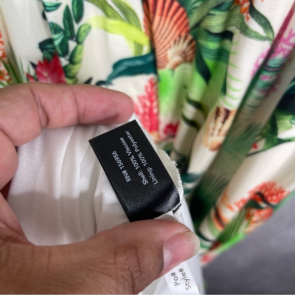 Boston Proper Sea Life Tropical V-Neck Empire Waist Long Sleeve Maxi Dress Sz 14 - Picture 8 of 11